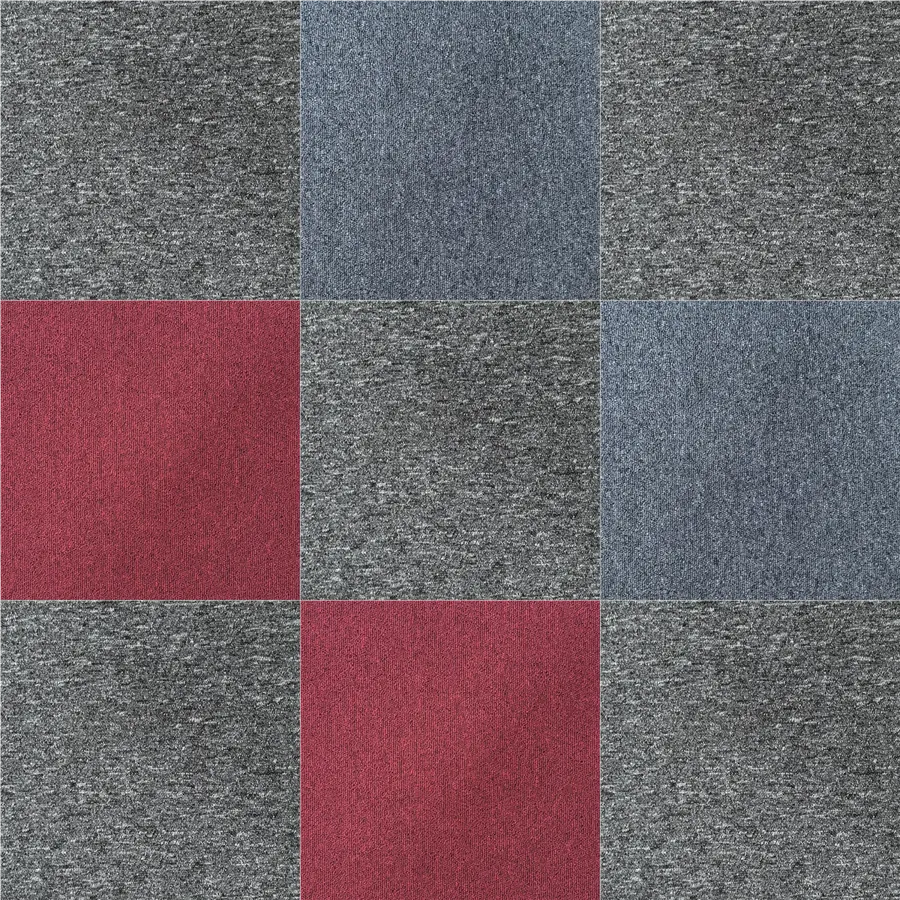 Mixed grey, blue and red Commercial Carpet Tiles colour