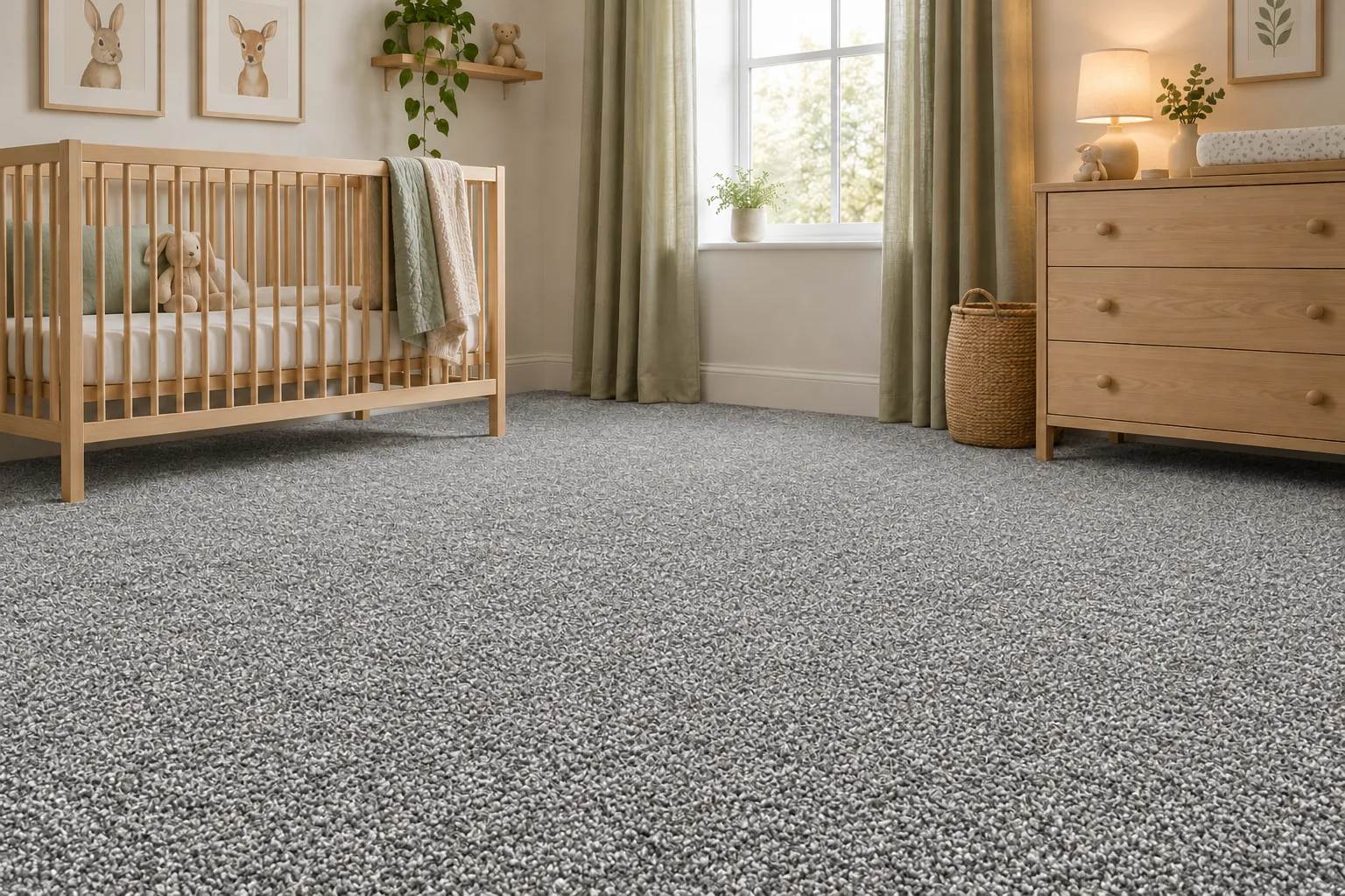 Ash grey Everyday Premium carpet in a calm nursery